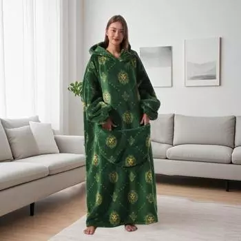 Очень длинная толстовка-одеяло для женщин и мужчин, большое мультяшное одеяло с капюшоном, теплое фланелевое одеяло с рукавами и гигантским карманом темно-зеленого