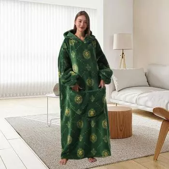 Очень длинная толстовка-одеяло для женщин и мужчин, большое мультяшное одеяло с капюшоном, теплое фланелевое одеяло с рукавами и гигантским карманом
