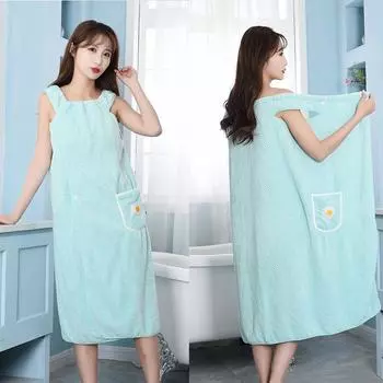 Очень длинная юбка для купания: Быстро впитывающий, быстросохнущий, удобный и мягкий женский банный халат на бретелях Small (80-130 jin)