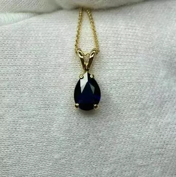 Очень глубокий темно-синий сапфир 1,01 карата огранки «груша» Золотой кулон ручной работы Ожерелье Подарок для женщин