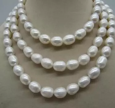 Очень красивое ожерелье из натурального белого жемчуга Южных морей 49 дюймов 9-10