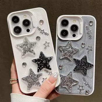 Очень красивый клейкий чехол с 3D блестящими каплями пентаклей для iPhone 15 Pro Max 14 Plus 13 12 11 Pro, защитный чехол для девочек iPhone 15 Pro Max белый