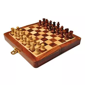 Очень маленький размер Деревянный Ручной работы Складной Магнитный Набор для шахмат с магнитными фигурами и дополнительными ферзями для детей и взрослых (7.5x7.5 дюймов, Коричневый)