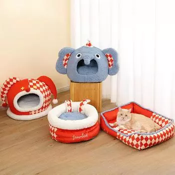 Очень мягкий флис, очаровательное гнездо для домашних животных в форме слона, со съемной моющейся подушкой, нескользящей нижней кроваткой для кошки, собачьей кроваткой Rabbit Ears