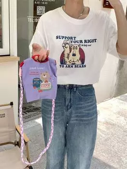 Очень нежная маленькая тканевая сумка с вышитым медведем, студенческая сумочка, мини-сумочка из ткани Оксфорд, сумка для мобильного телефона