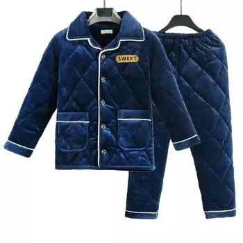 Очень плотная зимняя фланелевая пижама для мальчиков - теплая цельная для детей среднего и большого размера 130cm (Size 16) for height 120-126cm, 60 catties