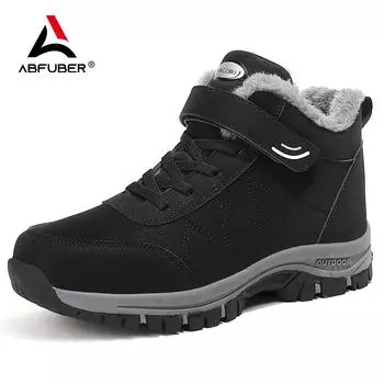 Очень теплые мужские зимние ботинки, непромокаемые ботинки из искусственной кожи, мужская уличная обувь, женские зимние ботинки на платформе, Hombres Botas 35 чёрный
