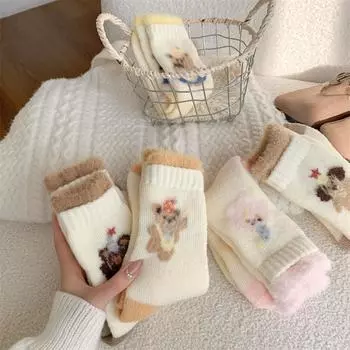 Очень толстые носки из искусственной шерсти, женские носки с двойной резинкой, осенне-зимние, средней длины, толстые и плюшевые, теплые, длинные носки, длинные носки с героями мультфильмов