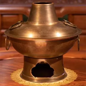 Очень толстый Винтажный хот-пот с двумя вкусами Угольный хот-пот Традиционная бытовая угольная медная хот-пот с духовкой