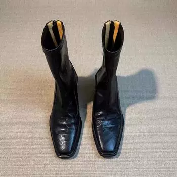 Очень удобные в носке ботинки на толстой танкетке с квадратным носком, тонкие эластичные ботинки с новой молнией сзади, короткие ботинки на высоком каблуке, ботинки для пригородных поездок 35 чёрный