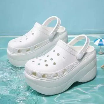 Очень высокие 10 см сандалии летние женские тапочки сандалии на платформе уличные 2 толстые уличные пляжные тапочки шлепанцы женская обувь 35 чёрный