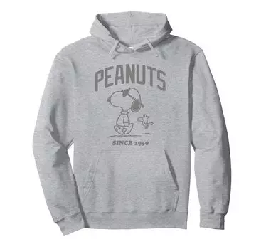 Очертания Peanuts Snoopy и основателя Woodstock в толстовке с капюшоном, 1950 год. серый