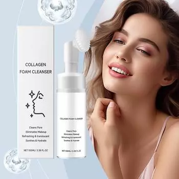 Очищающая пенка с коллагеном, мягко увлажняет, контролирует жирность кожи, освежает, очищает кожу лица, 100 мл