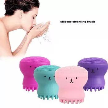 Очищающая щетка для лица с милыми осьминогами и медузами, отшелушивающий инструмент для массажа лица красный