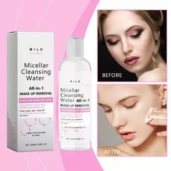 Очищающая вода, средство для снятия макияжа, очищает и успокаивает кожу, подходит для всех типов кожи 100 мл белый