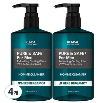 Очищающее средство для мужчин Kundal Pure & Safe Cooling, 300 мл, 4 шт.