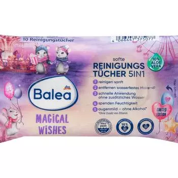 Очищающие салфетки для лица DM Balea 5в1 Magic Wish 10 листов