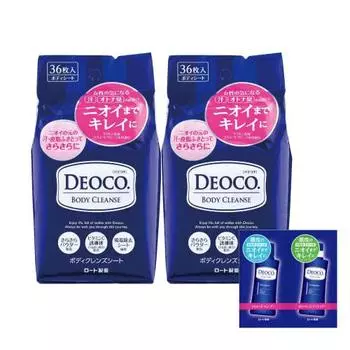 Очищающие салфетки для тела Deoco Body Cleanse Sheet 36 шт. x 2 комплекта (производное витамина С гладкий порошок лактон) + В комплект входит саше для ухода за волосами Deoco