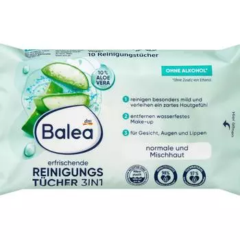 Очищающие салфетки DM Balea 3в1 PG, 10 шт.