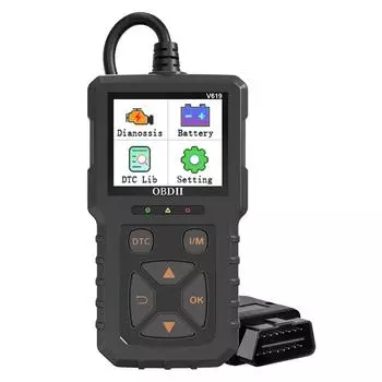 Очистить/стирать коды Считыватель кодов V619 Тестер аккумулятора Считывание информации об автомобиле Проверка системы двигателя Автомобильный диагностический инструмент OBD2 Сканер Многоязычный