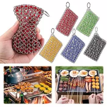 Очиститель чугуна с подвесным кольцом Кольчужная скребок для чугунных сковородок красный