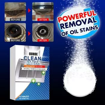Очиститель масляных пятен для кухни, шипучие таблетки, вытяжка, духовка, сильное пенное моющее средство box