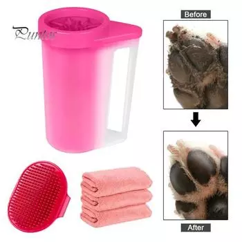 Очиститель собачьих лап с ручкой для больших собак с 3 шт. впитывающими полотенцами Регулируемая щетка для ванны для собак Мойка для собачьих лап Buddy Muddy Pet Middle зелёный