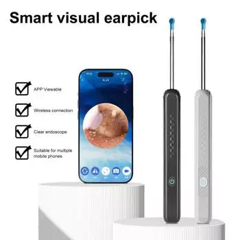 Очиститель ушей с камерой для удаления ушной серы, беспроводной интеллектуальный визуальный инструмент для удаления ушной серы с 6 светодиодами B чёрный