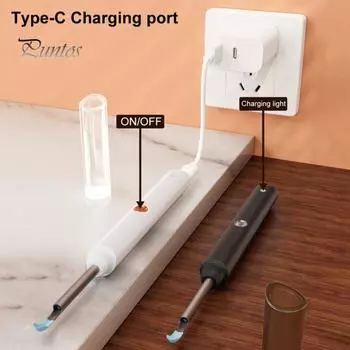 Очиститель ушей с камерой для удаления ушной серы, беспроводной интеллектуальный визуальный инструмент для удаления ушной серы с 6 светодиодами B чёрный