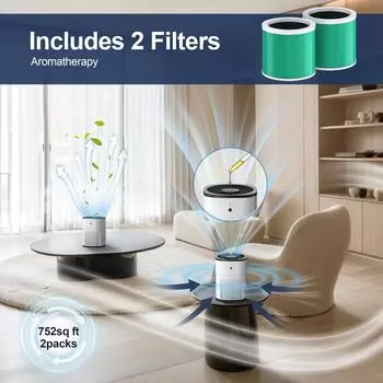 Очиститель воздуха для спальни, двухкомпонентный семейный очиститель воздуха для спальни, бесшумный очиститель воздуха в спящем режиме 24 дБ, фильтр HEPA для животных белый