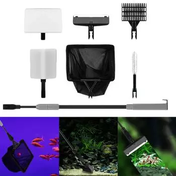 Очистители для аквариумов с длинной ручкой, грабли для гравия, инструмент для чистки аквариума со скребком для водорослей, губка-щетка, инструмент для чистки аквариума