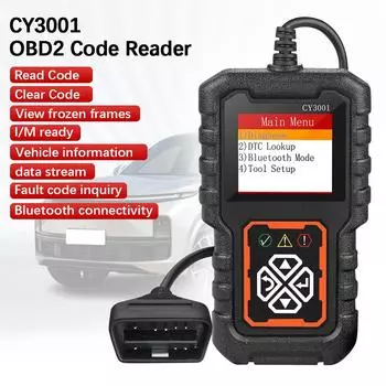 Очистка кода неисправности CY3001 Универсальный сканер EOBD OBD 2 Диагностические инструменты для автомобиля Двигатель Аккумулятор Датчик O2 Цифровой дисплей Автомобильные аксессуары Считыватель кодов OBD2 Black