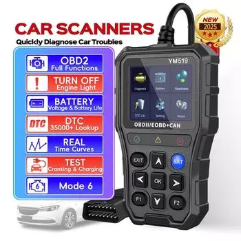 Очистка/стирание кодов Система проверки двигателя YM519 OBD2 Считыватель кодов Автомобильный диагностический инструмент Тестер аккумулятора Считыватель кодов Многоязычный сканер кодов неисправностей Black