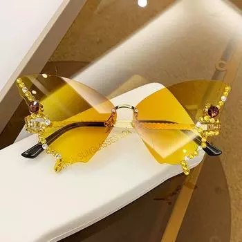 Очки-бабочки, женские солнцезащитные очки без оправы, маленькие солнцезащитные очки с бриллиантами и бабочкой для лица, блестящие солнцезащитные очки со стразами, кошачий глаз 1