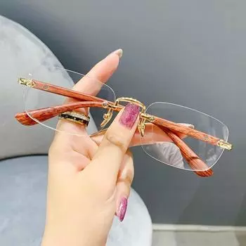 Очки без оправы для близорукости, женские и мужские очки с имитацией древесины, анти-синий свет, очки для близорукости 0 чёрный