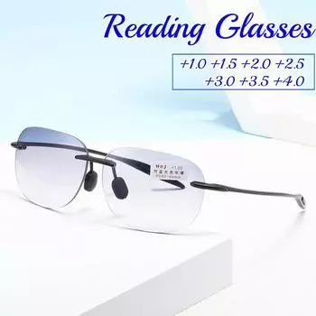 Очки без оправы для пресбиопии Прогрессивные бифокальные очки для чтения от солнца для людей среднего возраста Модные очки по рецепту Диоптрийные 1