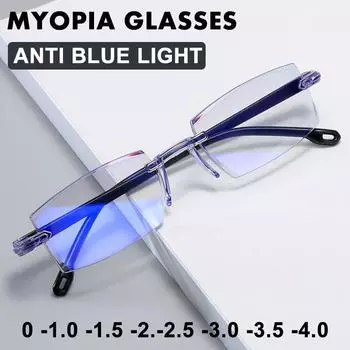 Очки без оправы с защитой от синего света/лучей для близорукости, для мужчин и женщин, TR90, материал, очки для близорукости -1,0 ~-6,0 0 синий