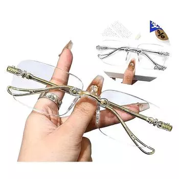 Очки без оправы Smart Automatic Zoom без оправы для людей среднего возраста, пресбиопических, анти-синий свет, очки для чтения 100-700 темно-желтого