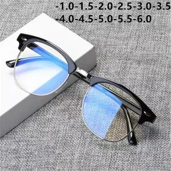 Очки для близорукости, мужские ретро-металлические оправы, квадратные студенческие очки для близорукости, оправа для женщин-1,0 -1,5 -2,0 -2,5 -3,0 -3,5 -4,0 -4,5 -5,0 -5,5 -6,0 anti blue 0 чёрный/серебряный
