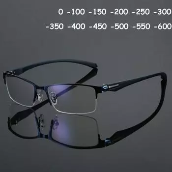 Очки для близорукости с блокировкой синего света для женщин и мужчин, модные металлические полнокадровые очки, студенческие очки для близорукости, диоптрий до -6,0 0