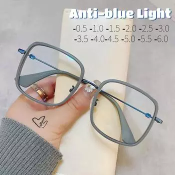 Очки для близорукости с большой металлической оправой, защитные очки для глаз с защитой от синего света, компьютерные очки Tr90, очки по рецепту, диоптрии от 0 до -6,0 1.5 белый