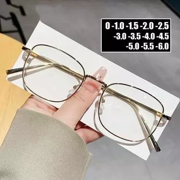 Очки для близорукости с диоптриями от 0 до -6,0, модные женские и мужские готовые очки для близорукости по рецепту, квадратная оправа без очков -1.0
