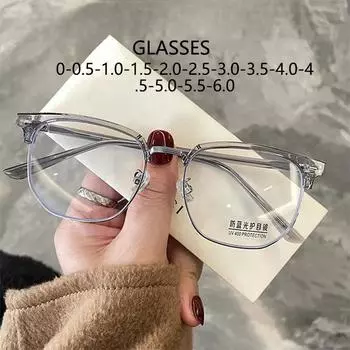 Очки для близорукости с защитой от синего света, женские и мужские модные металлические полурамки, очки по рецепту, оптические очки для близорукости от -0,50 до -4,00 0