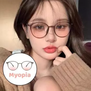 Очки для близорукости с защитой от синего света, ультралегкие холодные коричневые очки для женщин с близорукостью, круглые оптические очки для очков 0