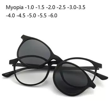 Очки для близорукости, солнцезащитные очки с магнитным зажимом по рецепту от -0,5 до -10, круглая оправа TR90, блокирующая синий луч, близорукий астигматизм 0