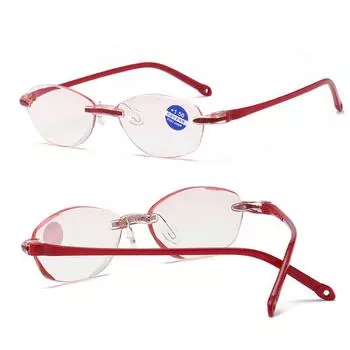 Очки для чтения без оправы C100-400, антисиние лучи, овальные считыватели, оптические очки, красная оправа, унисекс, ювелирный аксессуар +2.0 фиолетовый