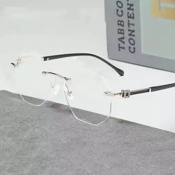 Очки для чтения без оправы, многоугольные, блокирующие синий свет, компьютерные, мужские, деловые, пресбиопические, очки для зрения, очки Goggle+1.0...+4.0, унисекс +100