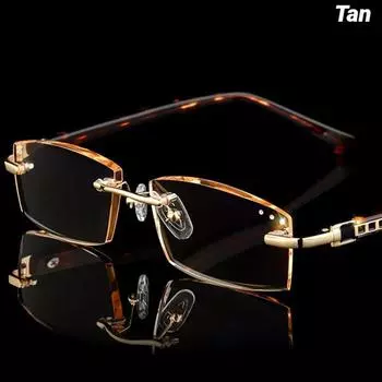 Очки для чтения без оправы с алмазной оправой, квадратные очки для чтения для мужчин и женщин, пресбиопия, анти-синий свет +1.0 золотой