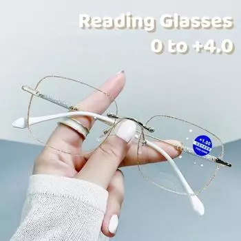 Очки для чтения без оправы с алмазной огранкой, перфорированные, блокирующие синий свет, защита глаз от пресбиопии, модные очки без оправы 1