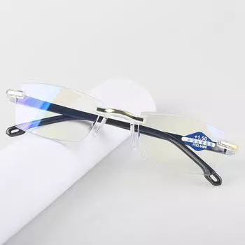 Очки для чтения без оправы с защитой от синего света, женские квадратные безрамочные очки в стиле ретро с прозрачными линзами, очки для чтения для пресбиопии для женщин 1